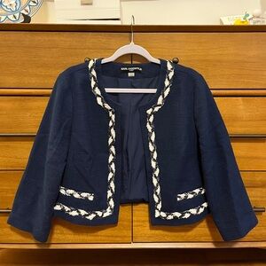 Karl Lagerfeld Paris Navy Chanel Style Cropped Jacket